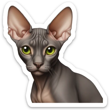 Dark brown Gray sphynx cat , orange nose , green eyes  sticker