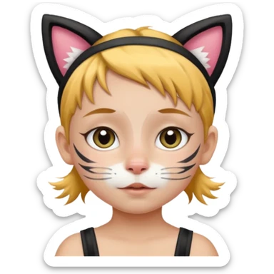 little kid with face paint and cat ear headband sticker