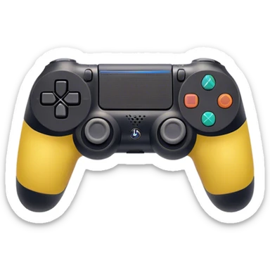 Clash of Clans aesthetic: Cinematic Playful PlayStation 4 DualShock Controller Portrait Emoji, rendered in a 3D vector-style similar to standard emojis with minimal shading and bold, simplified shapes. A compact, distinct form with signature details, softly glowing with a cutting-edge console technology charm. Simplified yet unmistakably iconic, highly detailed and consistent, glowing with a soft radiance and high shine. Stylized with a touch of technological advancement and a soft glowing outline, capturing the essence of a beloved gaming relic with a friendly, playful manner! sticker