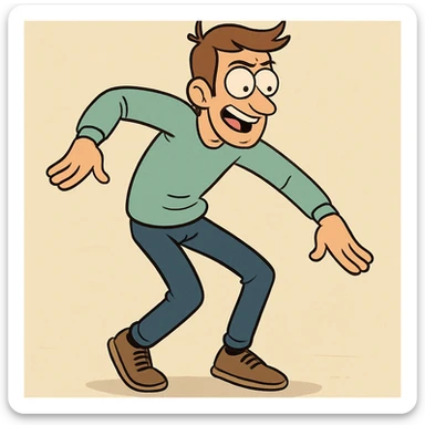 a stylized man performing the Griddy dance, arms swinging, dynamic movement sticker