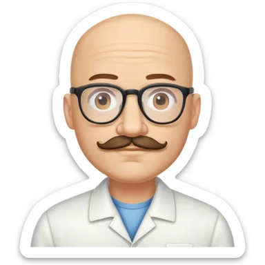 Passionate Bald Man with mustache and eyeglasses good morning sticker