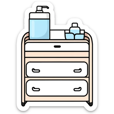 cute nursery changing table set with organizers for diapers, wipes, lotions, and baby clothes sticker