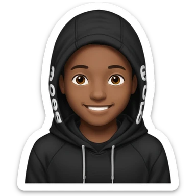black young adult in a hoodie with care free persona sticker