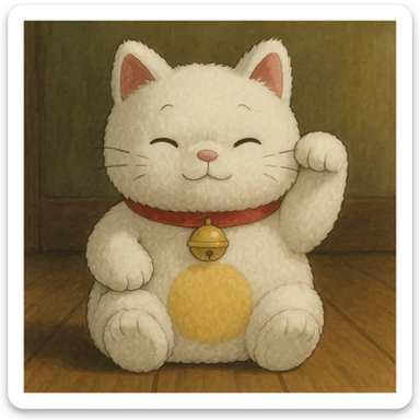 White Chinese lucky cat plushie  sticker