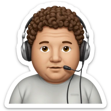 fat man with curly hair and headphones sticker