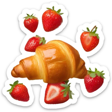 White plate with croissant with chocolates and strawberries sticker