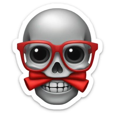 Generate a Skull wearig clear Glasses and a red Bow sticker