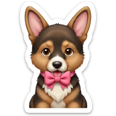 German shepherd puppy with a bow in the neck, like a gift. With the tonge out sticker