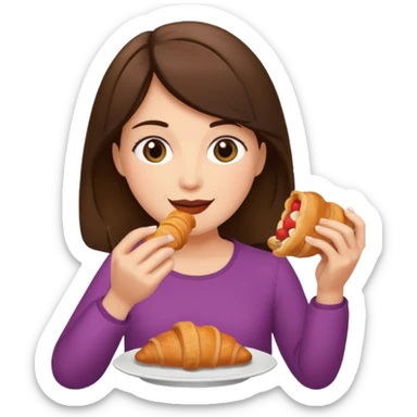 brunette woman eating croissant sticker