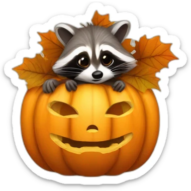 Racoon pop in head out of pumpkin sticker