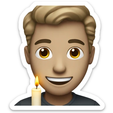 a man with white skin writing a letter and being happy. with a candle in the darkness. sticker