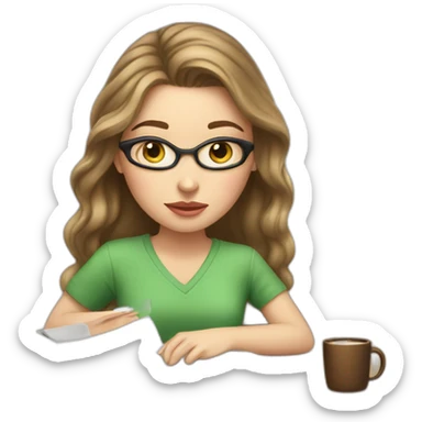 White Girl studying with lip balm and coffee  sticker