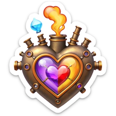steampunk heart with magic red, violet, orange and yellow potions flying  sticker