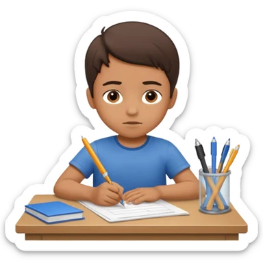 a child working hard ata a desk sticker