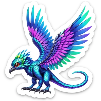 Tropical futuristic lush warm-colored neon-colored Fakémon-Digimon-Trico-creature sticker