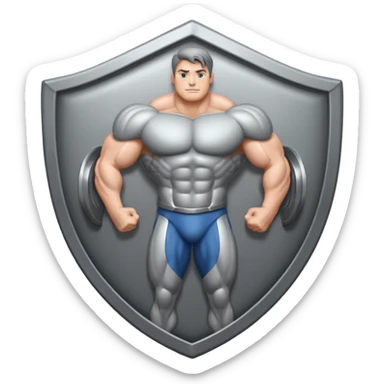 Steel gray shield with muscle icon sticker