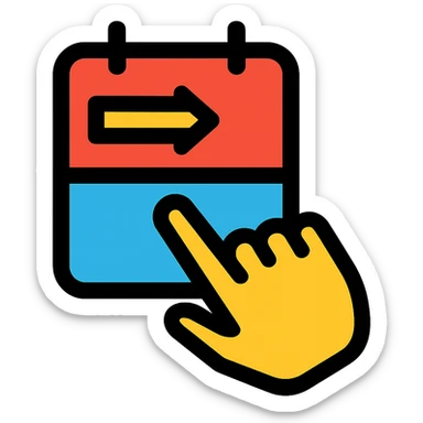 modern and simple app logo featuring a stylized hand swiping on a calendar or event ticket, vibrant colors sticker