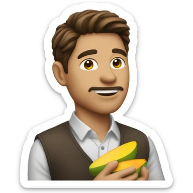 brown hair man eat mango sticker