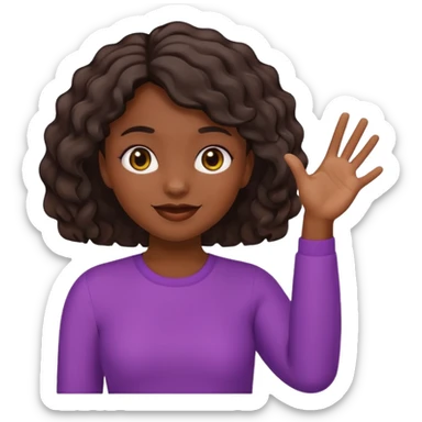 A dark-skinned girl with short, wavy hair raises her right hand 😜 and makes the same emoji movements sticker