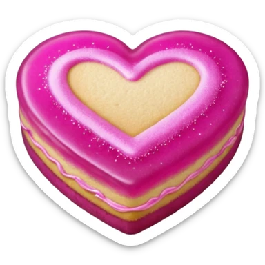 Realistic shortbread cookie in the shape of a heart with Fuchsia color jelly middle filling and sprinkled powder sugar on top. sticker