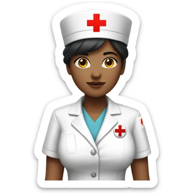 short black hair female nurse with red cross sign hat wearing dress sticker