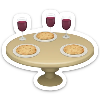 light color round table with 3 glass of wine and 3 plates of plain pita sticker