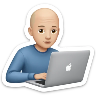 bald yong guy with macbook  no wringle on face sticker