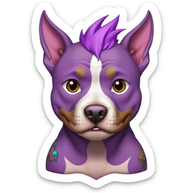 very tattoed brown face pitbull dog with purple spiky hair sticker