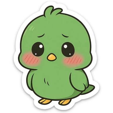 green chibi anime bird with a blushing face, cute and shy, chibi anime style sticker