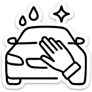outlined icon of a premium car hood with an elegant hand wearing a white glove, water drops and shine, black and silver, smooth motion lines, modern and clean sticker