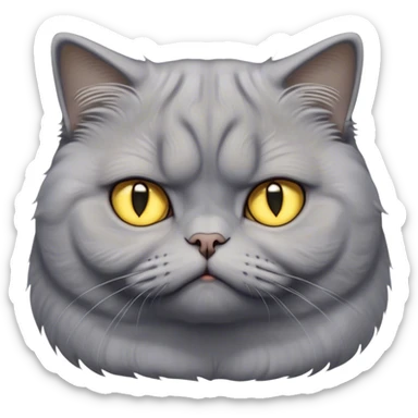 Cinematic Comical Grey Scottish Fold Cat Portrait Emoji, Adorable folded ears accentuating its round face, head tilted with a scrunched, grumpy expression, sleek soft grey fur with subtle blue undertones, large, striking yellow eyes, Simplified yet sharp features, highly detailed, glowing with a slightly sarcastic glow, high shine, poised but with a comically displeased demeanor, stylized with an air of playful disdain, focused yet unimpressed, soft glowing outline, capturing the essence of a grumpy yet endearing kitty with the classic Scottish Fold charm, so lifelike it feels like it could give you an exaggerated sigh and a disapproving stare at any moment! sticker