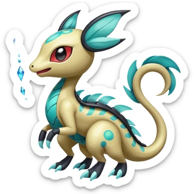 Splash-patterned emotional sparky sparky boom boom painful Meloetta-Guilmom-Salandit-Trico-Pokémon-Fakémon-fusion-hybrid-creature sticker