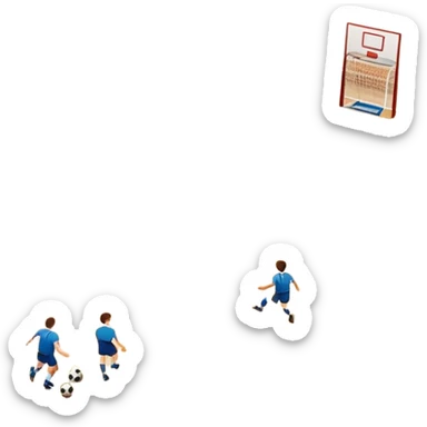 A mini-football match in an indoor sports hall with a wooden floor and clear court markings. The scene captures players in action, with the ball moving towards the goal, and the surrounding bleachers and overhead lights adding to the atmosphere of a competitive game. sticker