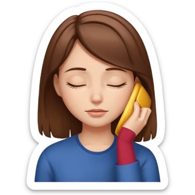 Girl tucks hair behind the ear with eyes closed sticker