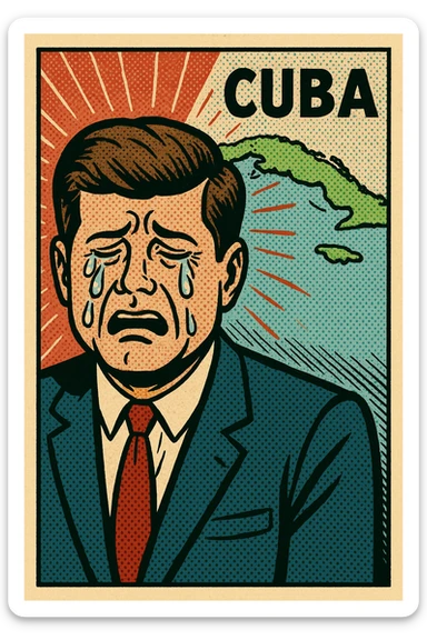 A very sad President Kennedy crying with a map of Cuba behind him sticker