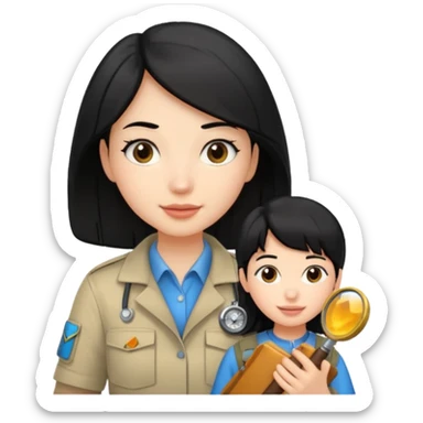 estudiante mujer de odontología con el cabello negro recogido con un explorador  sticker