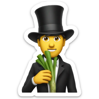 Make a Man holding a Leek wearing a tophat sticker