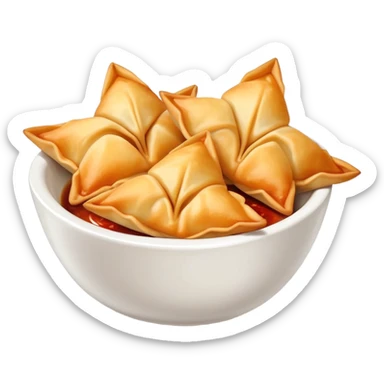Crab Rangoons with a dipping sauce sticker