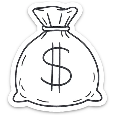 hand drawn outlined money bag icon sticker