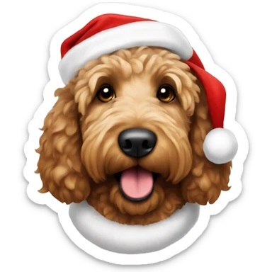 Brown golden doodle dog with Santa hat sticker