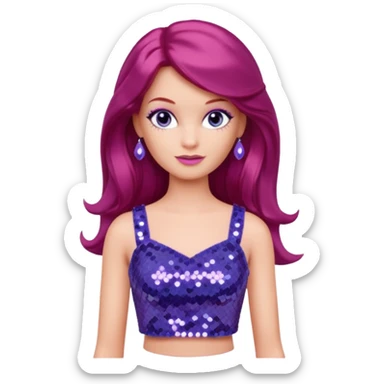 P.J. from Barbie & Friends with indigo eyes, long red hair, lilac sequin crop top sticker