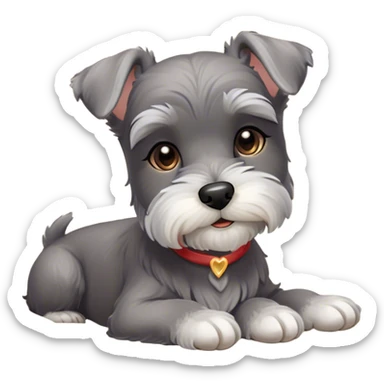 Meme-Worthy Cute Sleeping Miniature Schnauzer Portrait Emoji, Head gently tilted in a relaxed, blissful slumber with a soft, contented smile and eyes tenderly closed, featuring a neat salt-and-pepper fur with charming, relaxed features, simplified yet irresistibly endearing, highly detailed, glowing with a soft, cozy radiance, high shine, exuding gentle, heartwarming charm, styled with a soft glowing outline, capturing the essence of a sleeping Miniature Schnauzer that looks perfectly poised to become a viral icon of adorable rest! sticker