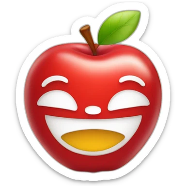 cute red smiling happy 2D lineart apple that looks like a kitten head sticker