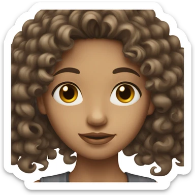 Light skin girl with long dark brown curly hair and black eyes sticker
