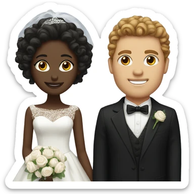 Black bride and white man with brown curly hair groom sticker