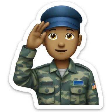 Blue camouflage uniform light skin boy saluting with his hand sticker