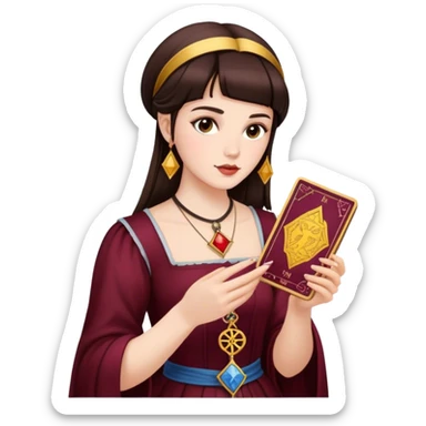 A brunette girl with a square hairstyle reading the Burgundy tarot sticker