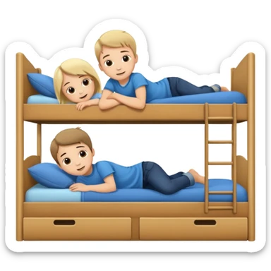 two cute kids on a bunk bed, playful sticker