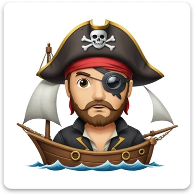 pirate with eye sailing a ship in strom sea background sticker
