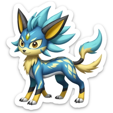 Feral Scaly Striking Slaying Badass Evil Handsome Lightning-patterned Zig-zagged buzzy fuzzy Meloetta-Renamon-Zeraora-Luxray-Cobalion-Suicune-Vernid-fusion-hybrid-creature, full body  sticker